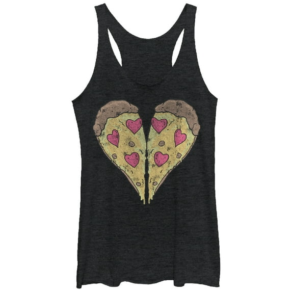 Women's Lost Gods Piece of Pizza Heart Racerback Tank Top Black Heather Large