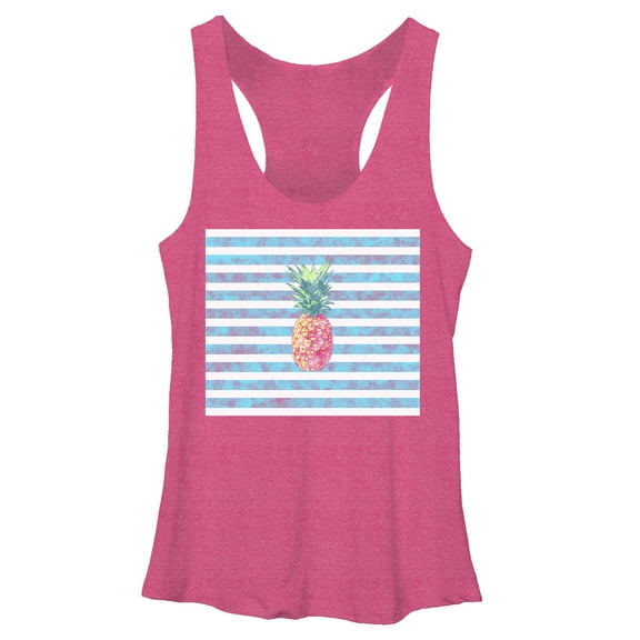 Women's Lost Gods Pineapple Stripes  Racerback Tank Top Pink Heather X Large