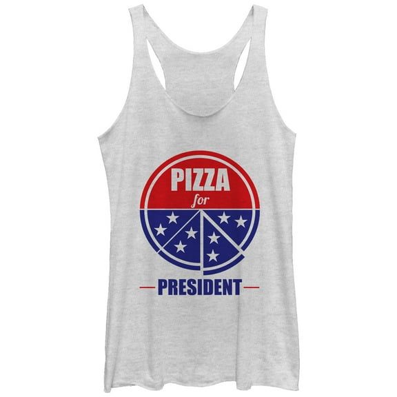 Women's Lost Gods Pizza for President  Racerback Tank Top White Heather Large
