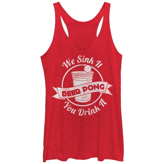 Women's Lost Gods Pong Sink It Drink It Racerback Tank Top Red Heather X Large