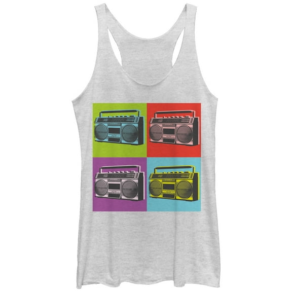 Women's Lost Gods Pop Boombox Squares Racerback Tank Top White Heather Medium