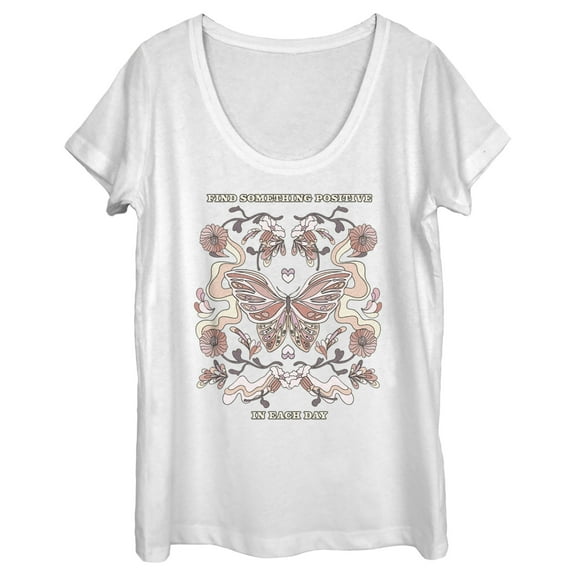 Women's Lost Gods Positive Day Butterfly  Scoop Neck White Large