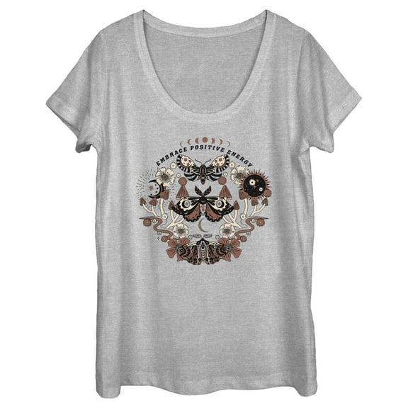 Women's Lost Gods Positive Energy Moths  Scoop Neck Athletic Heather Large