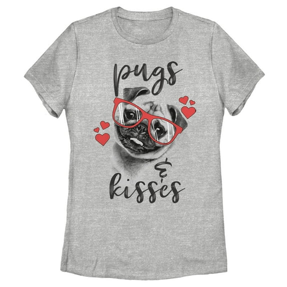 Women's Lost Gods Pugs and Kisses Graphic Tee Athletic Heather Large