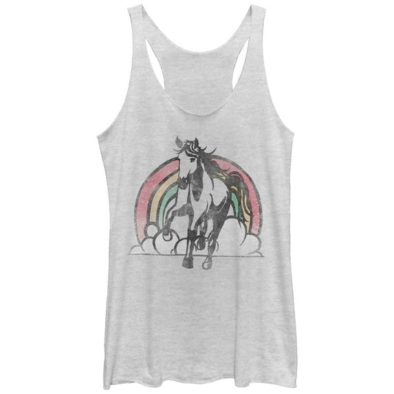 Women's Lost Gods Rainbow Horse Racerback Tank Top White Heather Small