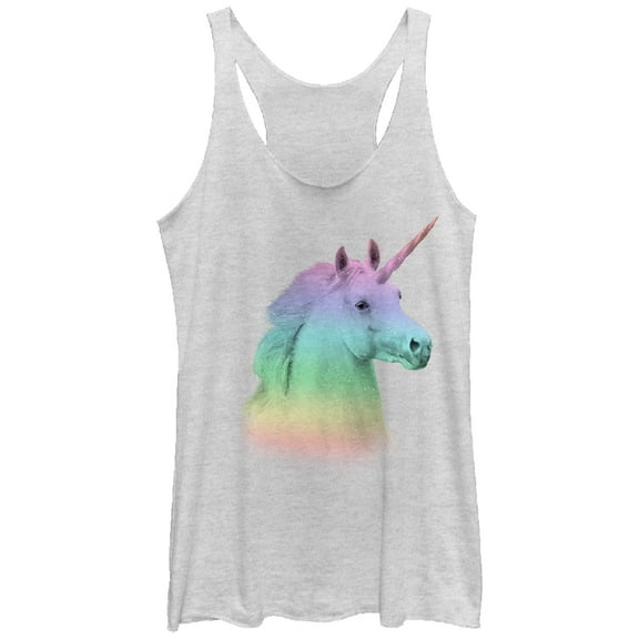 Women's Lost Gods Rainbow Unicorn  Racerback Tank Top White Heather Small