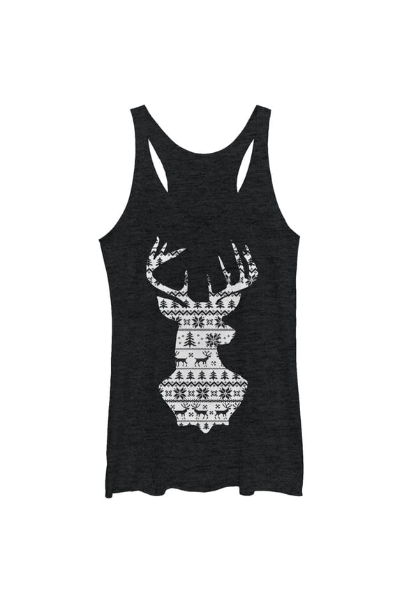 Women's Lost Gods Reindeer Winter Theme Racerback Tank Top Black Heather Large