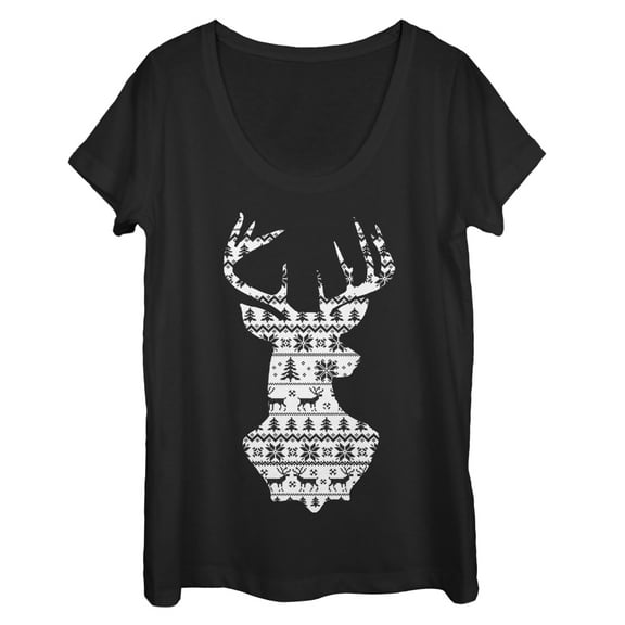 Women's Lost Gods Reindeer Winter Theme  Scoop Neck Black Medium