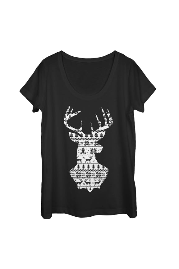 Women's Lost Gods Reindeer Winter Theme Scoop Neck Black Small