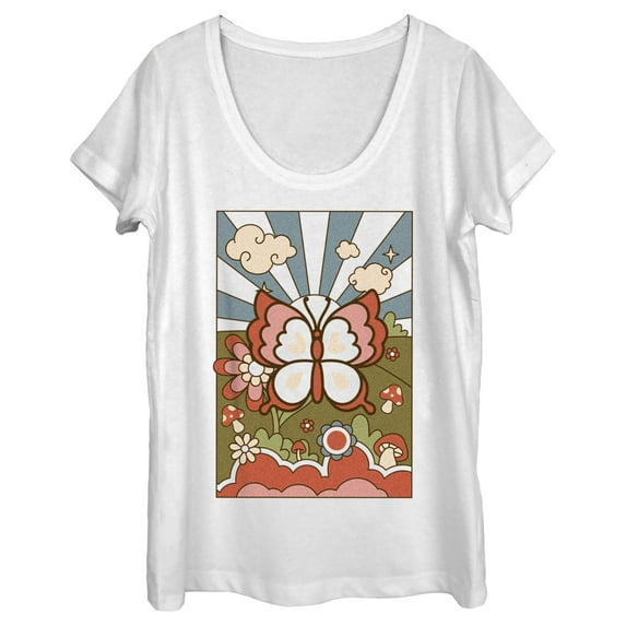 Women's Lost Gods Retro Butterfly Tarot Scoop Neck White Large