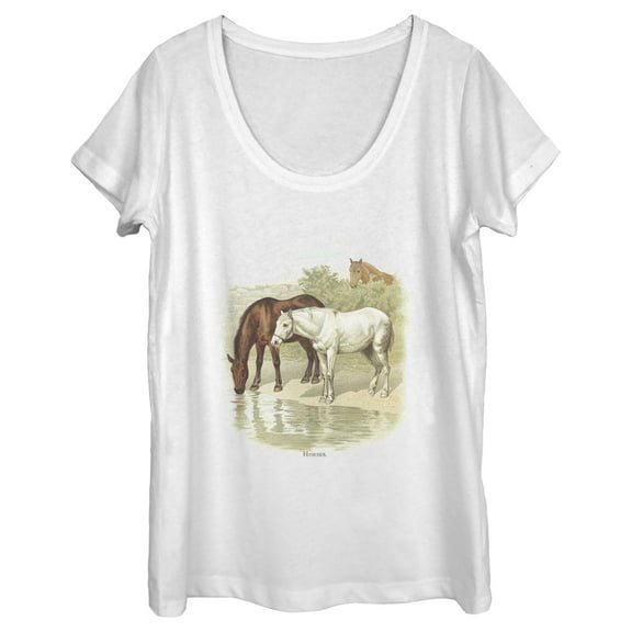 Women's Lost Gods Retro Horses Portrait  Scoop Neck White Large