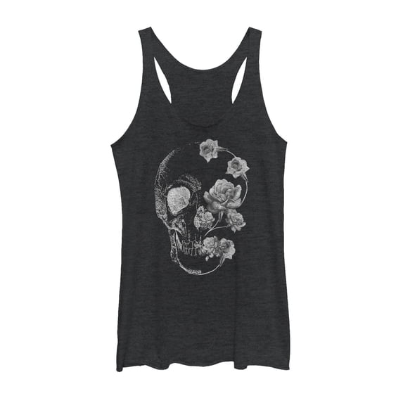 Women's Lost Gods Rose Skull Portrait Racerback Tank Top Black Heather 2X Large