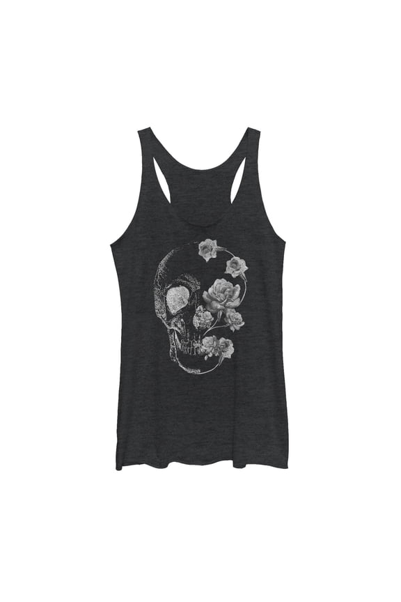 Women's Lost Gods Rose Skull Portrait  Racerback Tank Top Black Heather Large