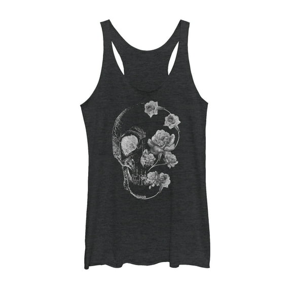 Women's Lost Gods Rose Skull Portrait  Racerback Tank Top Black Heather X Large