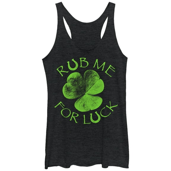 Women's Lost Gods Rub Me For Luck Clover  Racerback Tank Top Black Heather Small