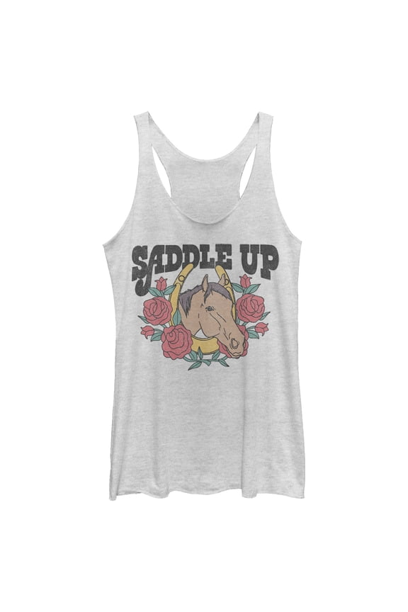 Women's Lost Gods Saddle Up Horse Racerback Tank Top White Heather Large