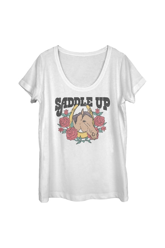 Women's Lost Gods Saddle Up Horse  Scoop Neck White 2X Large
