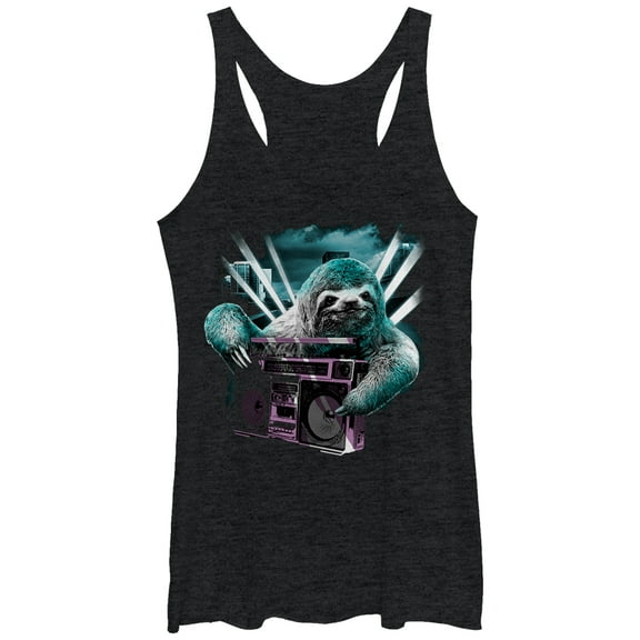 Women's Lost Gods Sloth Boombox  Racerback Tank Top Black Heather Small