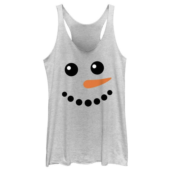 Women's Lost Gods Snowman Face  Racerback Tank Top White Heather 2X Large