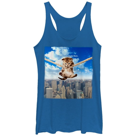 Women's Lost Gods So High Right Now Cat  Racerback Tank Top Royal Blue Heather Medium