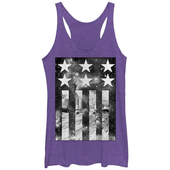 Women's Lost Gods Space American Flag Racerback Tank Top Purple Heather Large