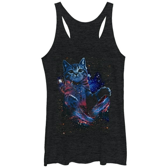 Women's Lost Gods Space Cat  Racerback Tank Top Black Heather Small