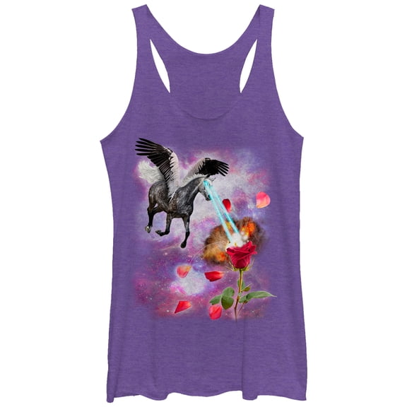 Women's Lost Gods Space Pegasus Laser Eyes Racerback Tank Top Purple Heather X Large