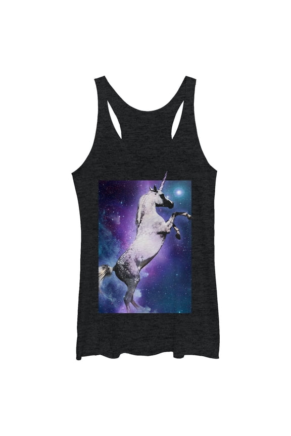 Women's Lost Gods Space Unicorn  Racerback Tank Top Black Heather Large