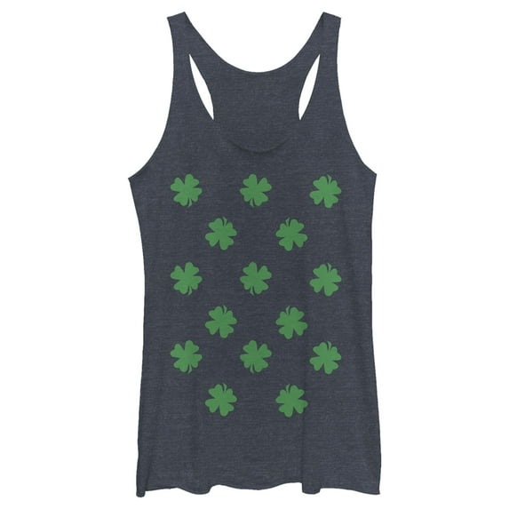 Women's Lost Gods St. Patrick's Day Four-Leaf Clover Print Racerback Tank Top Navy Blue Heather X Large