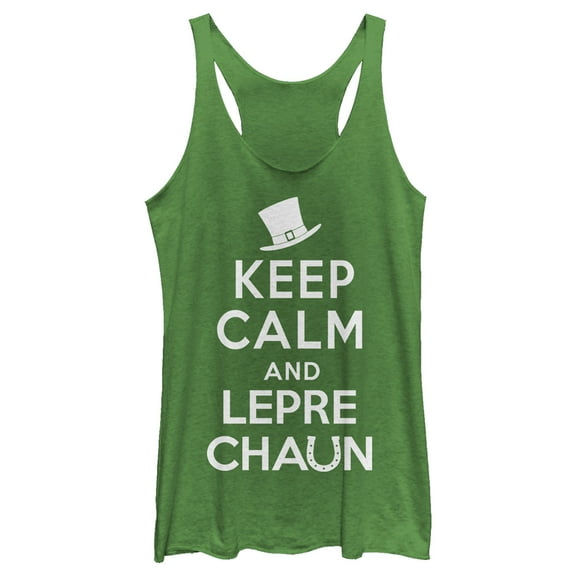 Women's Lost Gods St. Patrick's Day Keep Calm and Leprechaun Racerback Tank Top Envy Green Small