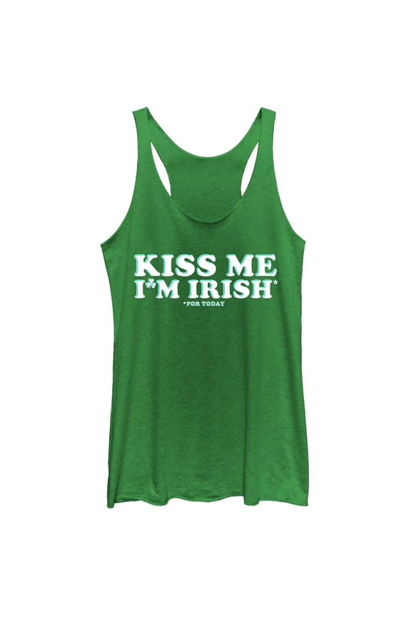 Women's Lost Gods St. Patrick's Day Kiss Me Irish Today  Racerback Tank Top Envy Green 2X Large