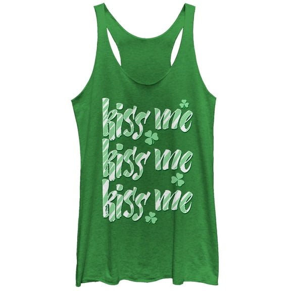 Women's Lost Gods St. Patrick's Day Kiss Me Three Racerback Tank Top Envy Green Medium