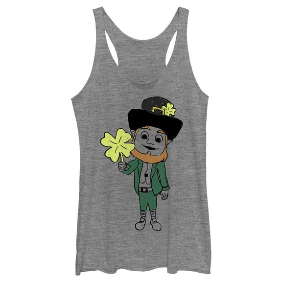 Women's Lost Gods St. Patrick's Day Leprechaun Greetings  Racerback Tank Top Gray Heather 2X Large