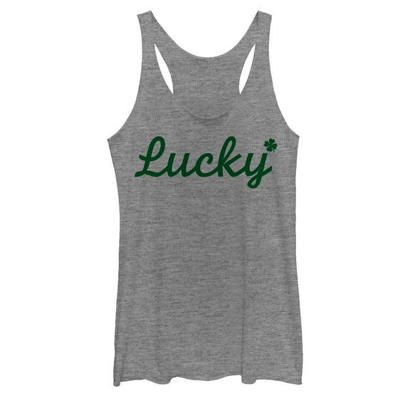 Women's Lost Gods St. Patrick's Day Lucky Cursive  Racerback Tank Top Gray Heather Medium