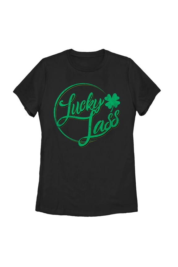 Women's Lost Gods St. Patrick's Day Lucky Lassy Circle Graphic Tee Black Medium