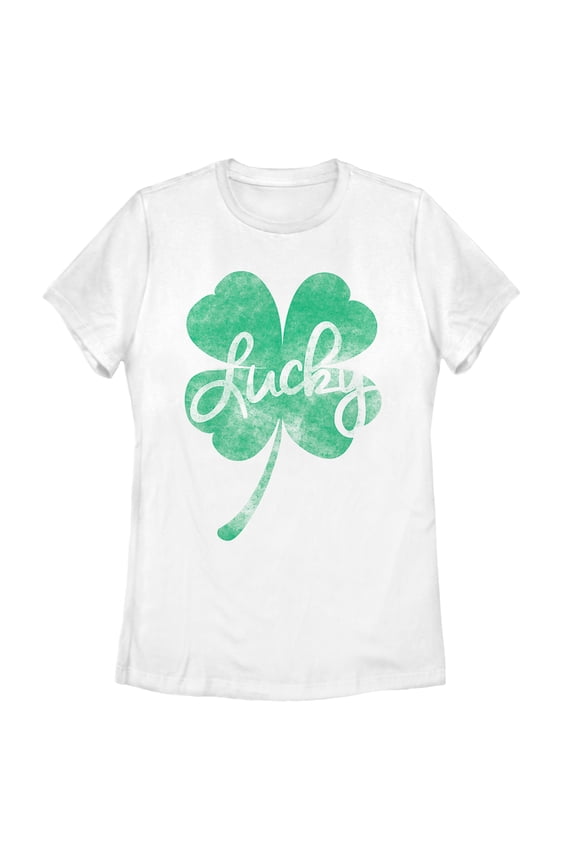 Women's Lost Gods St. Patrick's Day Lucky Retro Shamrock Graphic Tee White 2X Large