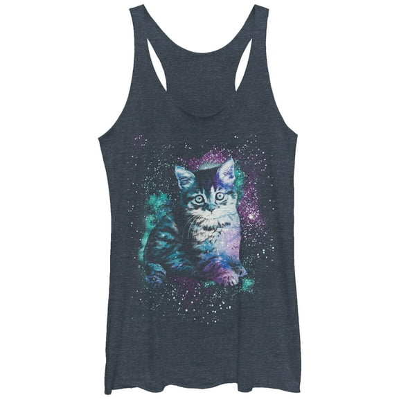 Women's Lost Gods Star Kitten  Racerback Tank Top Navy Blue Heather Large