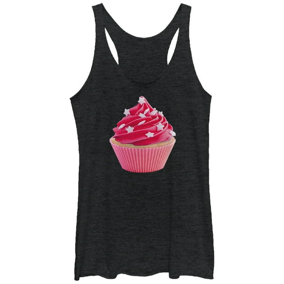 Women's Lost Gods Star Sprinkle Cupcake  Racerback Tank Top Black Heather Small