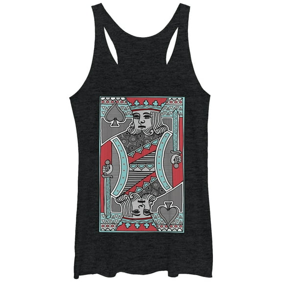 Women's Lost Gods Striped King Playing Card Racerback Tank Top Black Heather Small