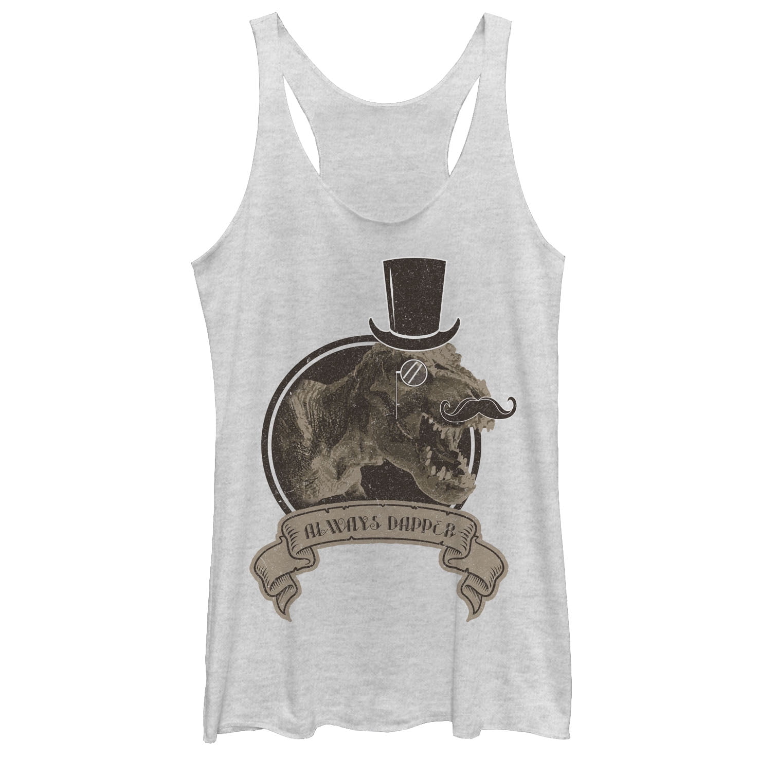 Women's Lost Gods T Rex Top Hat Always Dapper Racerback Tank Top White ...