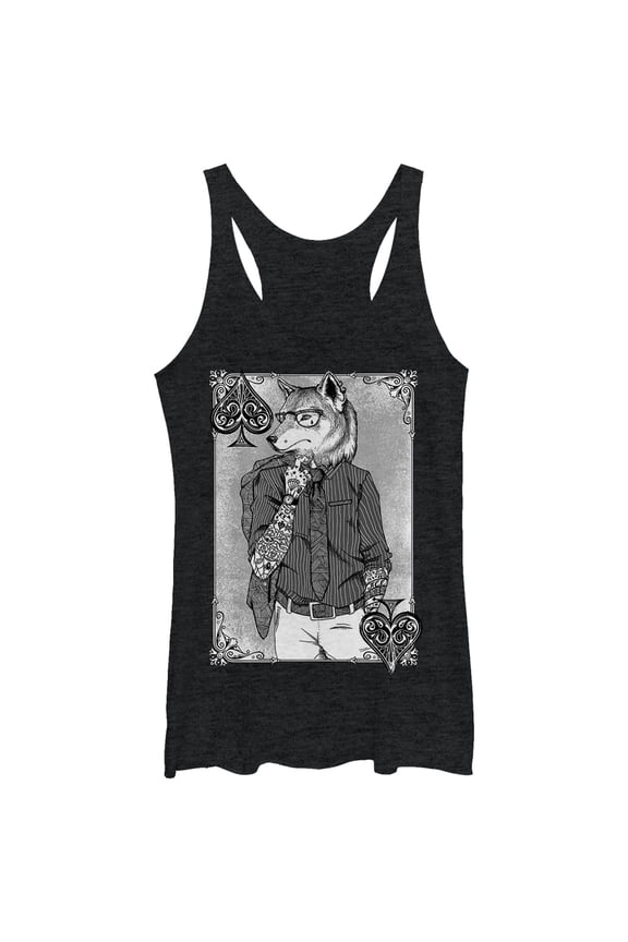 Women's Lost Gods Tattooed Fox Man Racerback Tank Top Black Heather Large