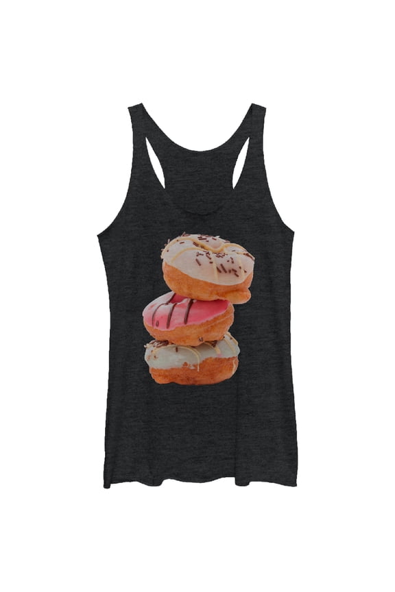 Women's Lost Gods Three Doughnut Stack Racerback Tank Top Black Heather Large