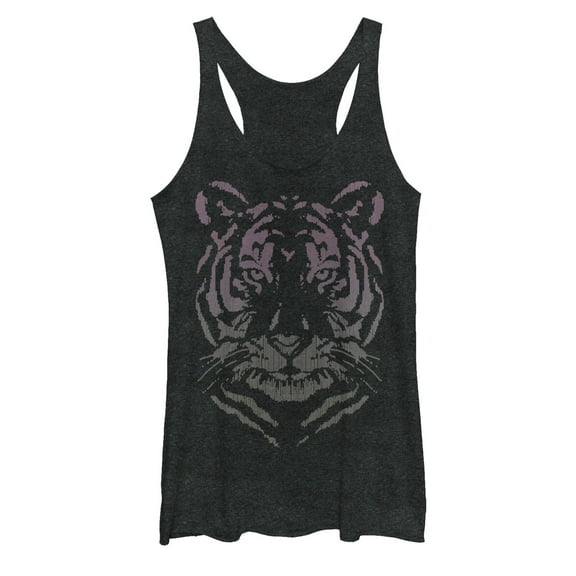 Women's Lost Gods Tiger Stitch Print  Racerback Tank Top Black Heather X Large