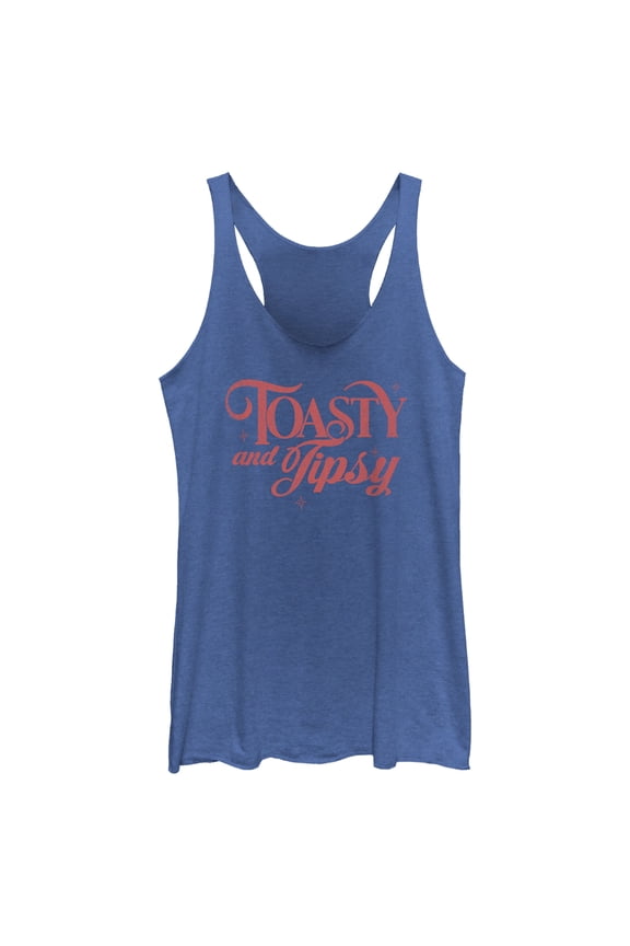 Women's Lost Gods Toasty and Tipsy Distressed Racerback Tank Top Royal Blue Heather Large