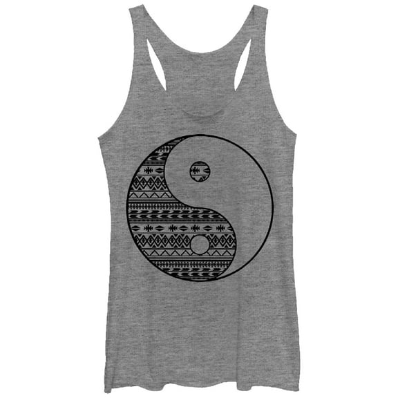 Women's Lost Gods Yin Yang Print Racerback Tank Top Gray Heather Large