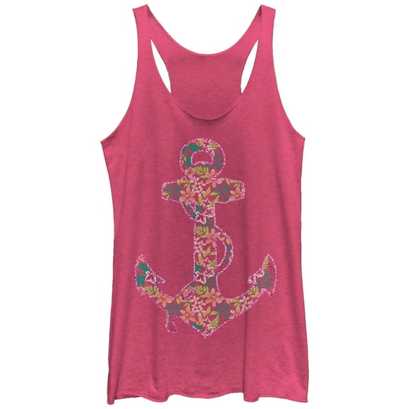 Women's Lost Gods Tropical Print Anchor  Racerback Tank Top Pink Heather Large