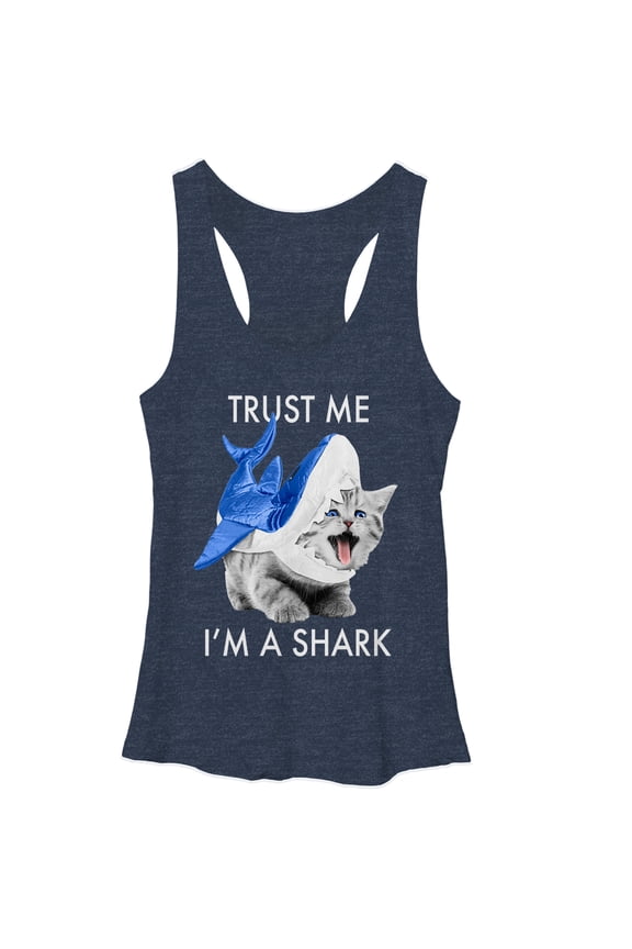 Women's Lost Gods Trust Me I'm a Shark Racerback Tank Top Navy Heather Large