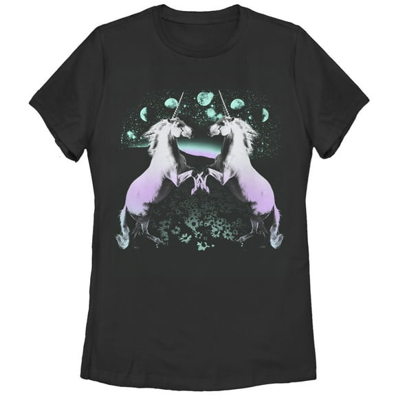Women's Lost Gods Two Moon Unicorn  Graphic Tee Black Small