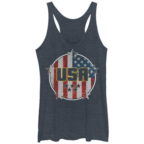 Women's Lost Gods USA Flag Circle  Racerback Tank Top Navy Blue Heather Medium