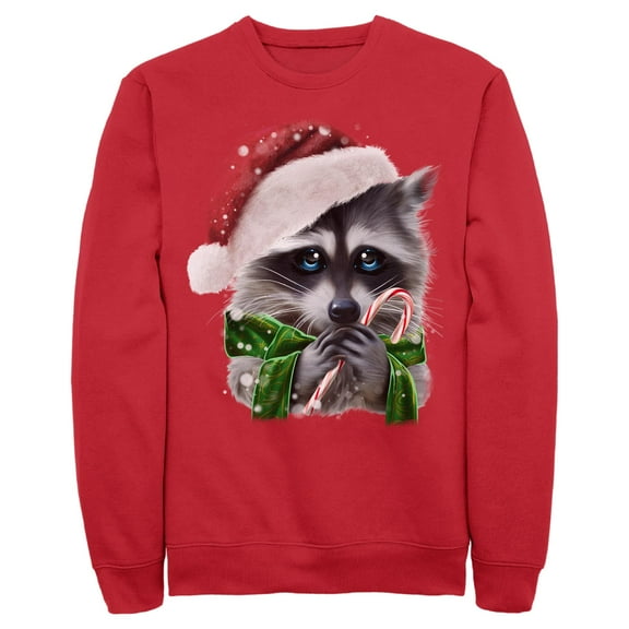 Women's Lost Gods Ugly Christmas Raccoon Candy Cane  Sweatshirt Red 2X Large
